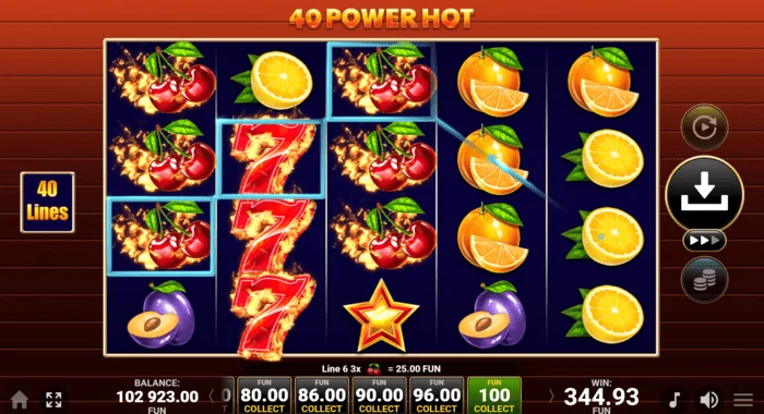 40 Power Hot Coin Boost Basisspiel-Gewinn